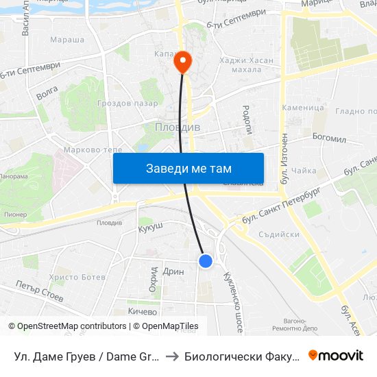 Ул. Даме Груев / Dame Gruev St. (376) to Биологически Факултет На Пу map