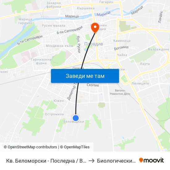Кв. Беломорски - Последна / Belomorski Qr - Last Stop (1014) to Биологически Факултет На Пу map