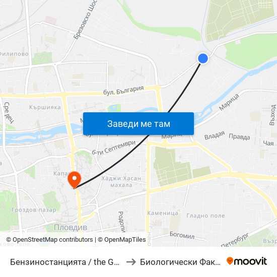 Бензиностанцията / the Gas Station (181) to Биологически Факултет На Пу map