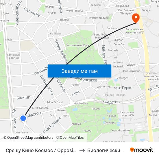 Срещу Кино Космос / Opposite Kosmos Cinema (247) to Биологически Факултет На Пу map