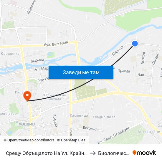 Срещу Обръщалото На Ул. Крайна / Opposite the Turn Spot Of Krayna St. (411) to Биологически Факултет На Пу map