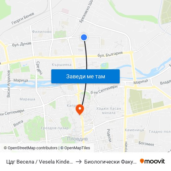 Цдг Весела / Vesela Kindergarten (321) to Биологически Факултет На Пу map
