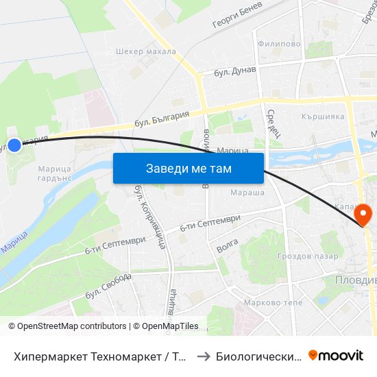 Хипермаркет Техномаркет / Technomarket Hypermarket (336) to Биологически Факултет На Пу map