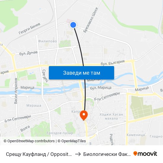 Срещу Кауфланд / Opposite Kaufland (462) to Биологически Факултет На Пу map