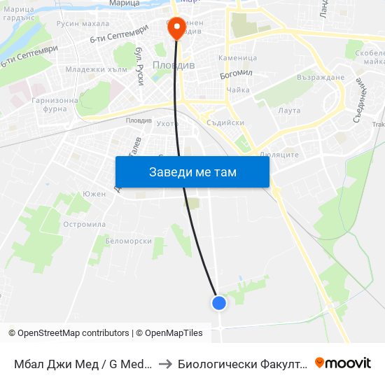 Мбал Джи Мед / G Med Hospital to Биологически Факултет На Пу map