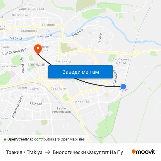 Тракия / Trakiya to Биологически Факултет На Пу map