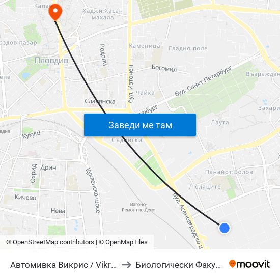 Автомивка Викрис / Vikris Car Wash to Биологически Факултет На Пу map