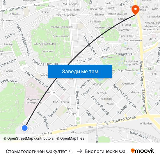 Стоматологичен Факултет / Faculty Of Dentistry to Биологически Факултет На Пу map