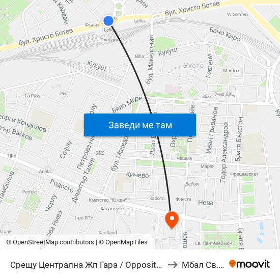 Срещу Централна Жп Гара / Opposite Central Railway Station (188) to Мбал Св. Каридад map