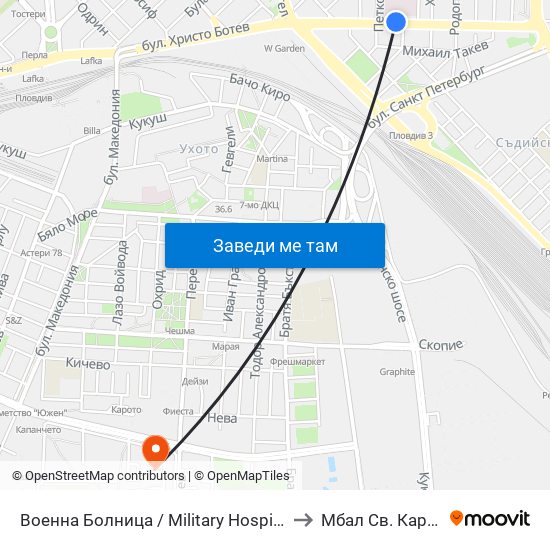 Военна Болница / Military Hospital (335) to Мбал Св. Каридад map