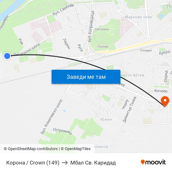 Корона / Crown (149) to Мбал Св. Каридад map