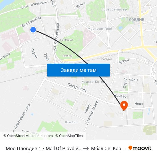 Мол Пловдив 1 / Mall Of Plovdiv 1 (315) to Мбал Св. Каридад map