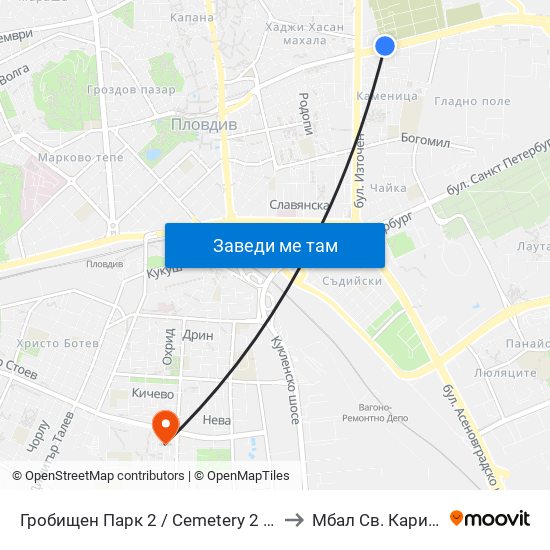 Гробищен Парк 2 / Cemetery 2 (136) to Мбал Св. Каридад map