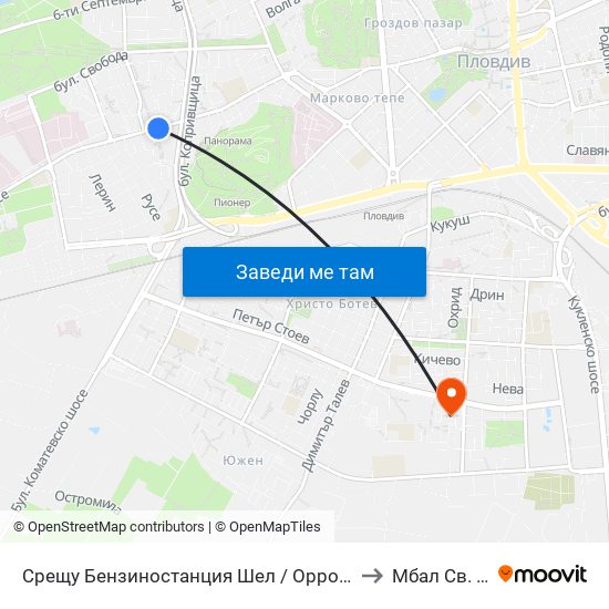 Срещу Бензиностанция Шел / Opposite Shell Gas Station (244) to Мбал Св. Каридад map