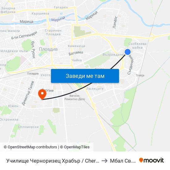 Училище Черноризец Храбър / Chernorizets Hrabar School (333) to Мбал Св. Каридад map