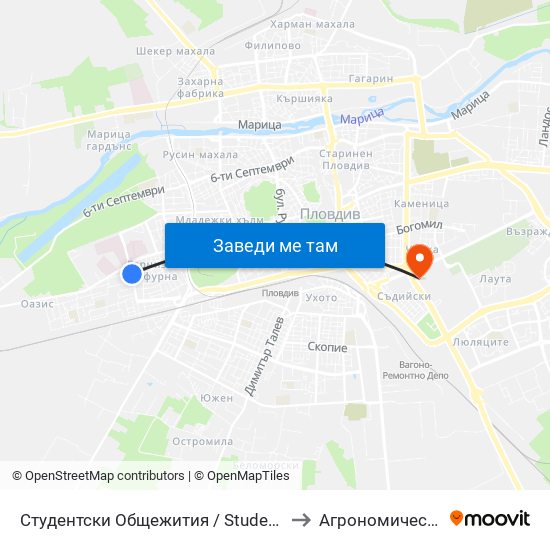 Студентски Общежития / Student Accommodation (389) to Агрономически Факултет map