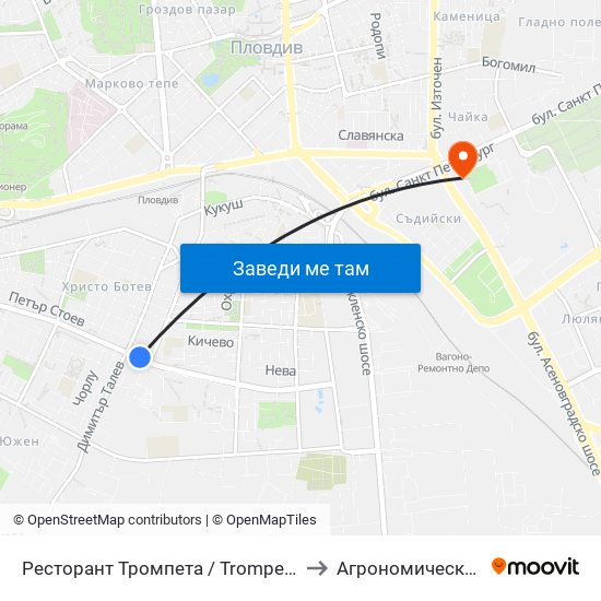 Ресторант Тромпета / Trompeta Restaurant (326) to Агрономически Факултет map