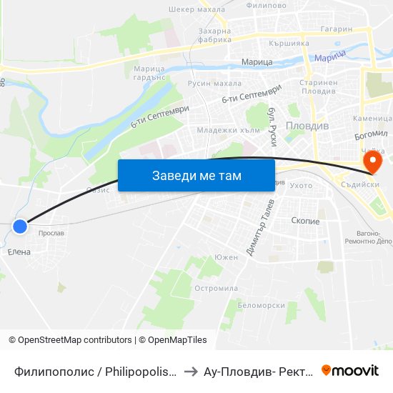 Филипополис / Philipopolis (178) to Ау-Пловдив- Ректорат map