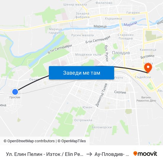 Ул. Елин Пелин - Изток / Elin Pelin St. - East (415) to Ау-Пловдив- Ректорат map