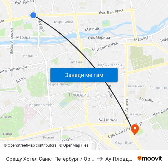 Срещу Хотел Санкт Петербург / Opposite Saint Petersburg Hotel (91) to Ау-Пловдив- Ректорат map