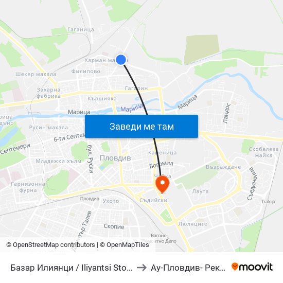 Базар Илиянци / Iliyantsi Store (225) to Ау-Пловдив- Ректорат map