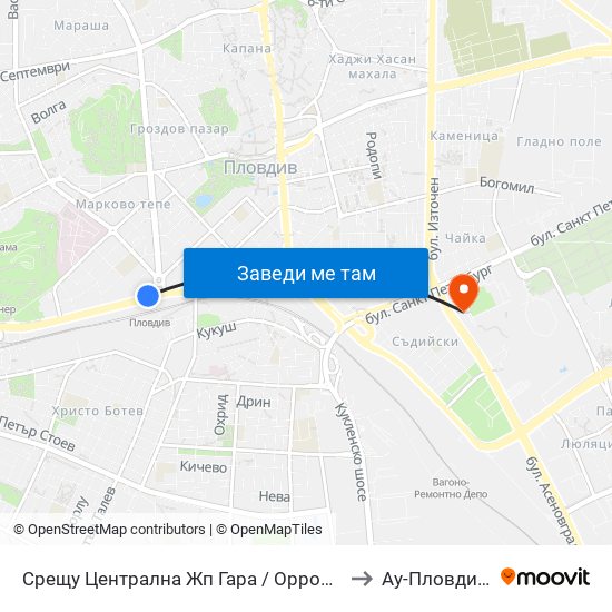 Срещу Централна Жп Гара / Opposite Central Railway Station (188) to Ау-Пловдив- Ректорат map