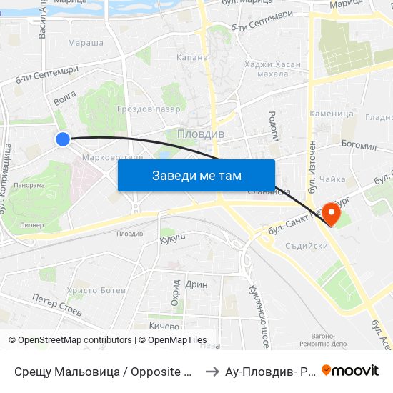 Срещу Мальовица / Opposite Malyovitsa (246) to Ау-Пловдив- Ректорат map