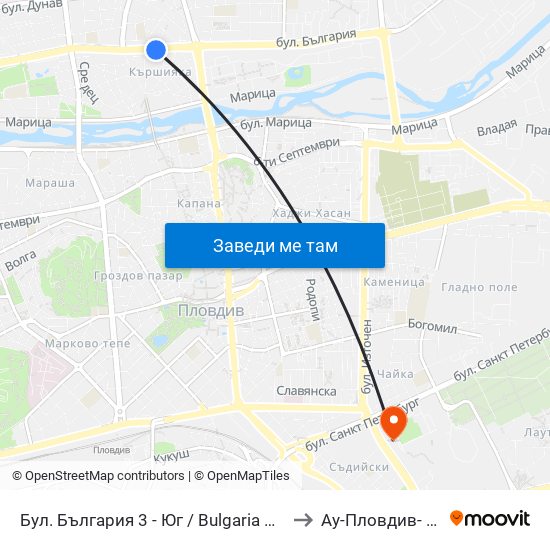 Бул. България 3 - Юг / Bulgaria Blvd 3 - North (100) to Ау-Пловдив- Ректорат map