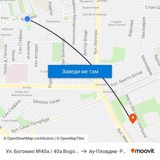 Ул. Богомил №40а / 40a Bogomil St. (231) to Ау-Пловдив- Ректорат map