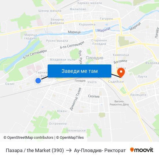 Пазара / the Market (390) to Ау-Пловдив- Ректорат map