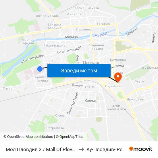 Мол Пловдив 2 / Mall Of Plovdiv 2 (243) to Ау-Пловдив- Ректорат map