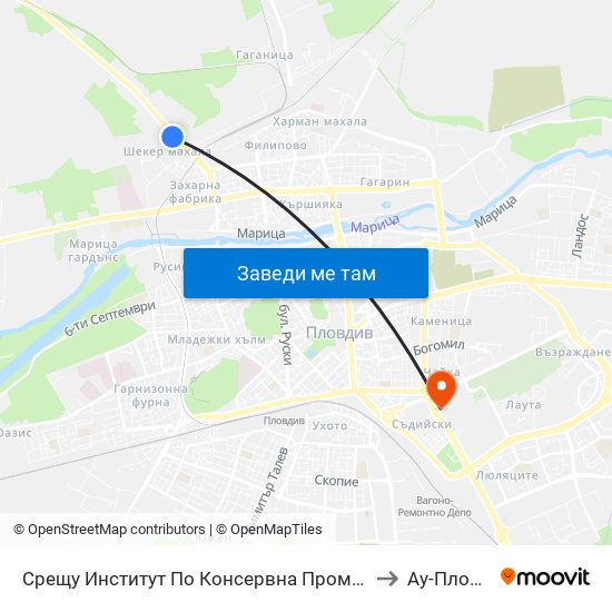 Срещу Институт По Консервна Промишленост / Opposite Institute Of Canning Industry (427) to Ау-Пловдив- Ректорат map