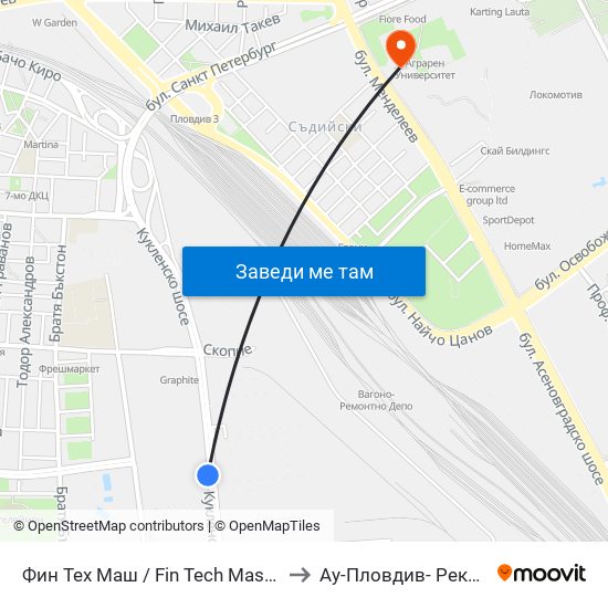 Фин Тех Маш / Fin Tech Mash (324) to Ау-Пловдив- Ректорат map