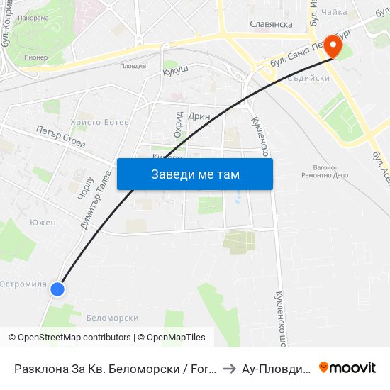 Разклона За Кв. Беломорски / Fork Road To Belomorski Qr (197) to Ау-Пловдив- Ректорат map