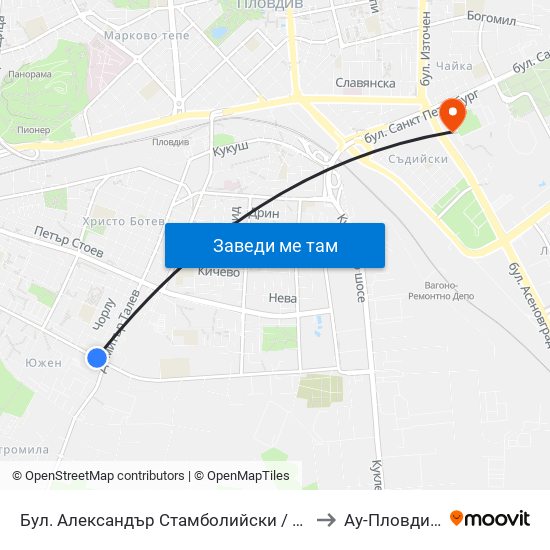 Бул. Александър Стамболийски / Alexander Stamboliyski Blvd. (19) to Ау-Пловдив- Ректорат map