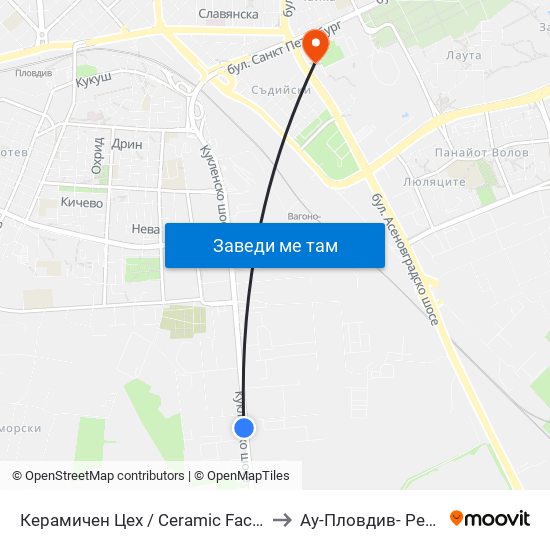 Керамичен Цех / Ceramic Factory (281) to Ау-Пловдив- Ректорат map