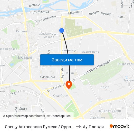 Срещу Автосервиз Румекс / Opposite Rumeks Car Service (437) to Ау-Пловдив- Ректорат map