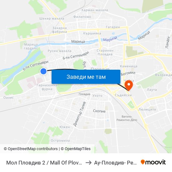 Мол Пловдив 2 / Mall Of Plovdiv 2 (316) to Ау-Пловдив- Ректорат map