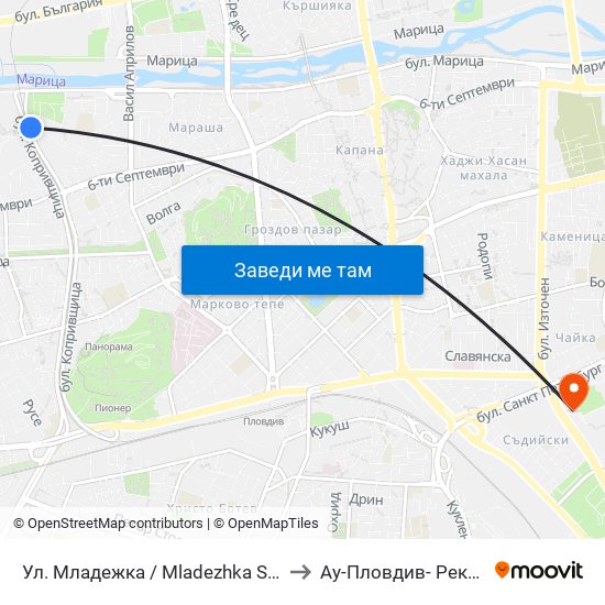 Ул. Младежка / Mladezhka St. (318) to Ау-Пловдив- Ректорат map