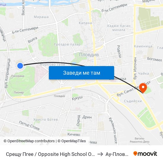 Срещу Пгее / Opposite High School Of Electrical Engineering And Electronics (153) to Ау-Пловдив- Ректорат map