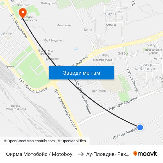 Фирма Мотобойс / Motoboys (331) to Ау-Пловдив- Ректорат map