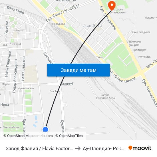 Завод Флавия / Flavia Factory (325) to Ау-Пловдив- Ректорат map