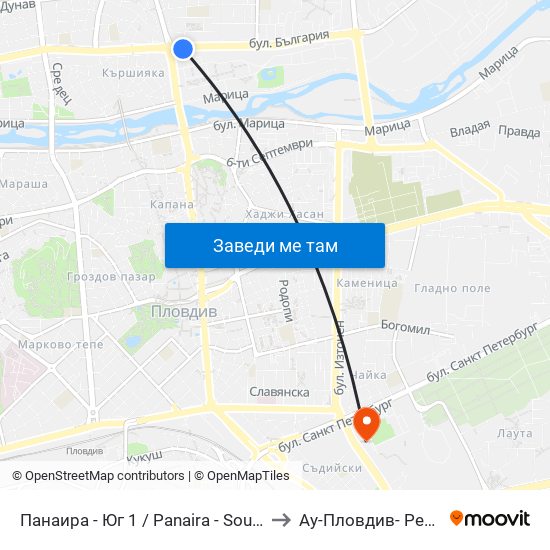 Панаира - Юг 1 / Panaira - South 1 (207) to Ау-Пловдив- Ректорат map