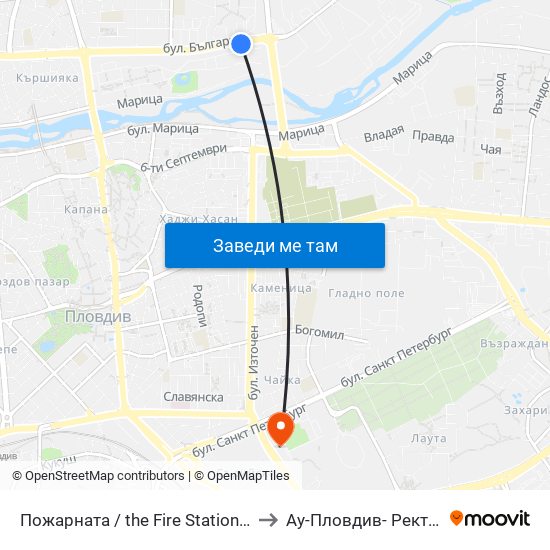 Пожарната / the Fire Station (209) to Ау-Пловдив- Ректорат map