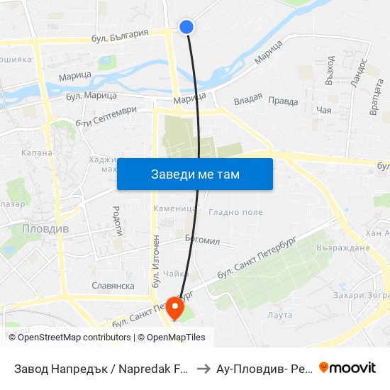 Завод Напредък / Napredak Factory (210) to Ау-Пловдив- Ректорат map