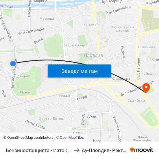 Бензиностанцията - Изток (439) to Ау-Пловдив- Ректорат map