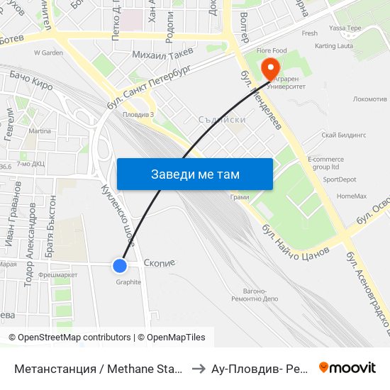 Метанстанция / Methane Station (279) to Ау-Пловдив- Ректорат map