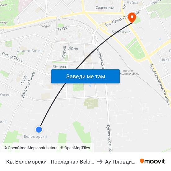 Кв. Беломорски - Последна / Belomorski Qr - Last Stop (1014) to Ау-Пловдив- Ректорат map
