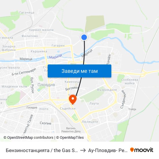 Бензиностанцията / the Gas Station (181) to Ау-Пловдив- Ректорат map