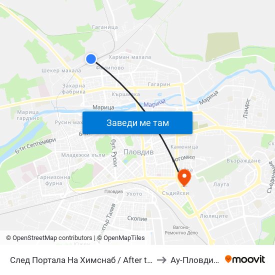 След Портала На Химснаб / After the Entrance To Himsnab (459) to Ау-Пловдив- Ректорат map